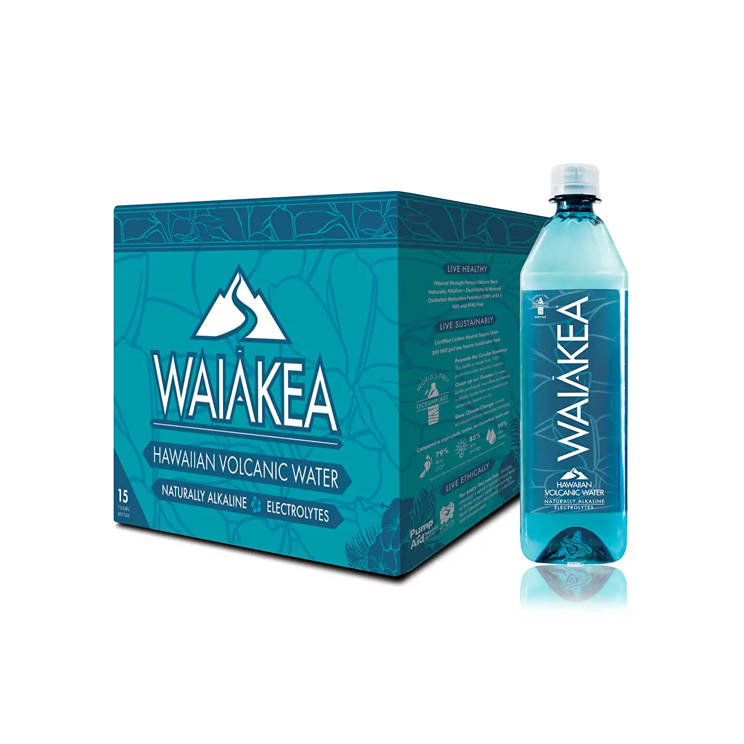 Waiakea Naturally Alkaline Hawaiian Volcanic Water Natural Electrolytes and Minerals. 700mL. 23.7 Fl Oz (Pack of 15)