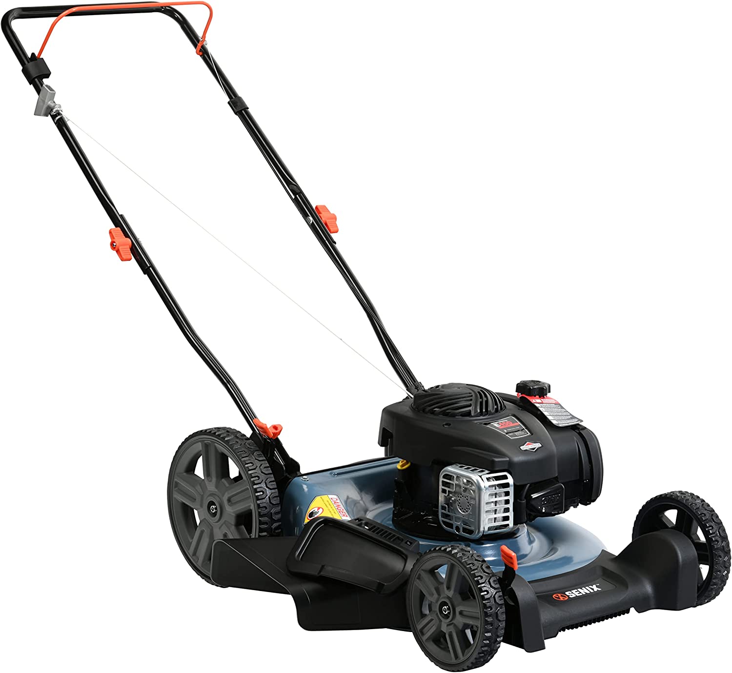 SENIX Gas Lawn Mower. 21-Inch. 140 cc 4-Cycle Briggs & Stratton Engine. 2-in-1 Push Lawnmower. 6-Position Height Adjustment with 11-Inch Rear Wheels. LSPG-M6. Blue