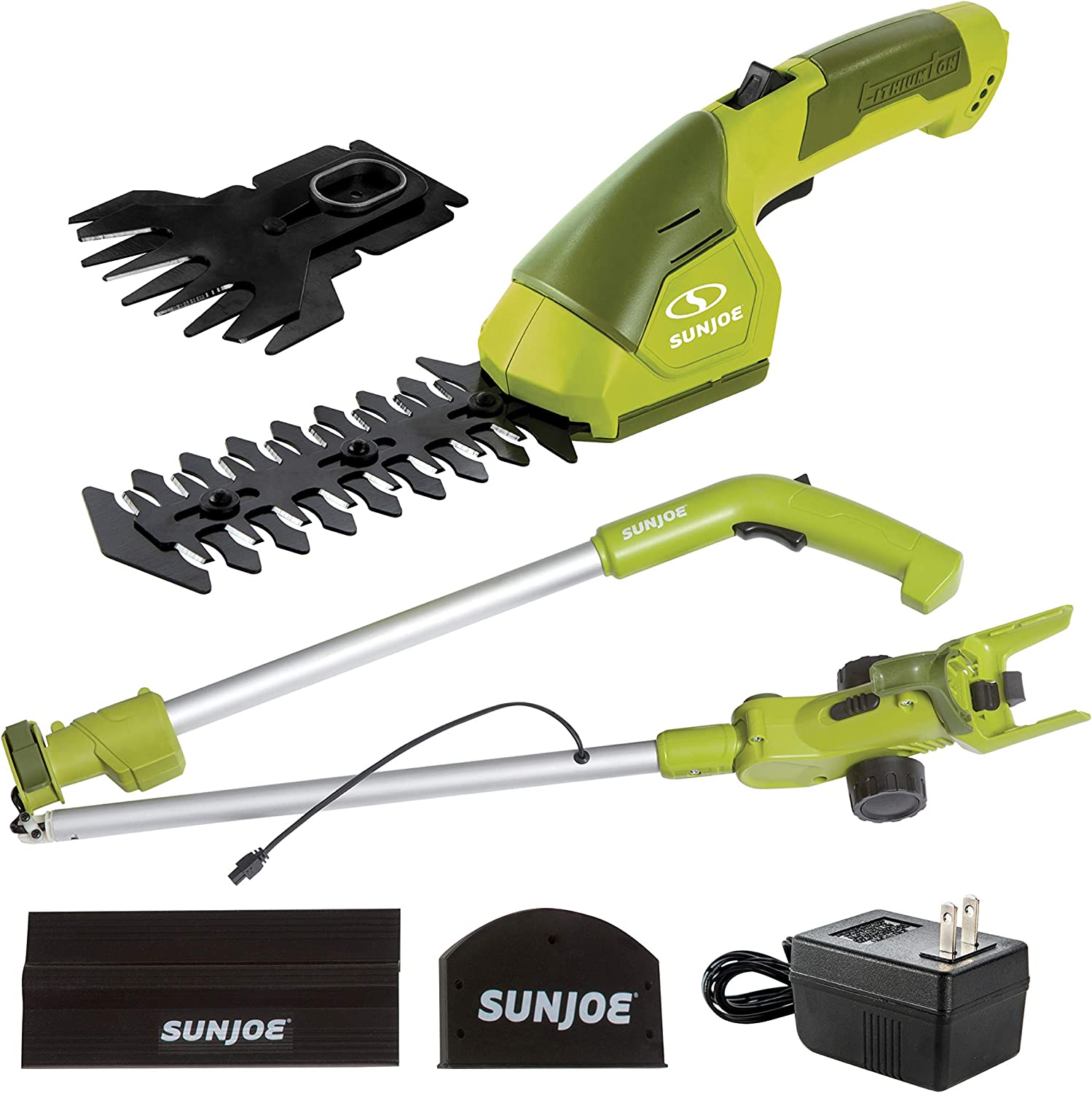 Sun Joe HJ605CC Cordless 2-in-1 Grass Shear + Hedge Trimmer w/Extension Pole. Green