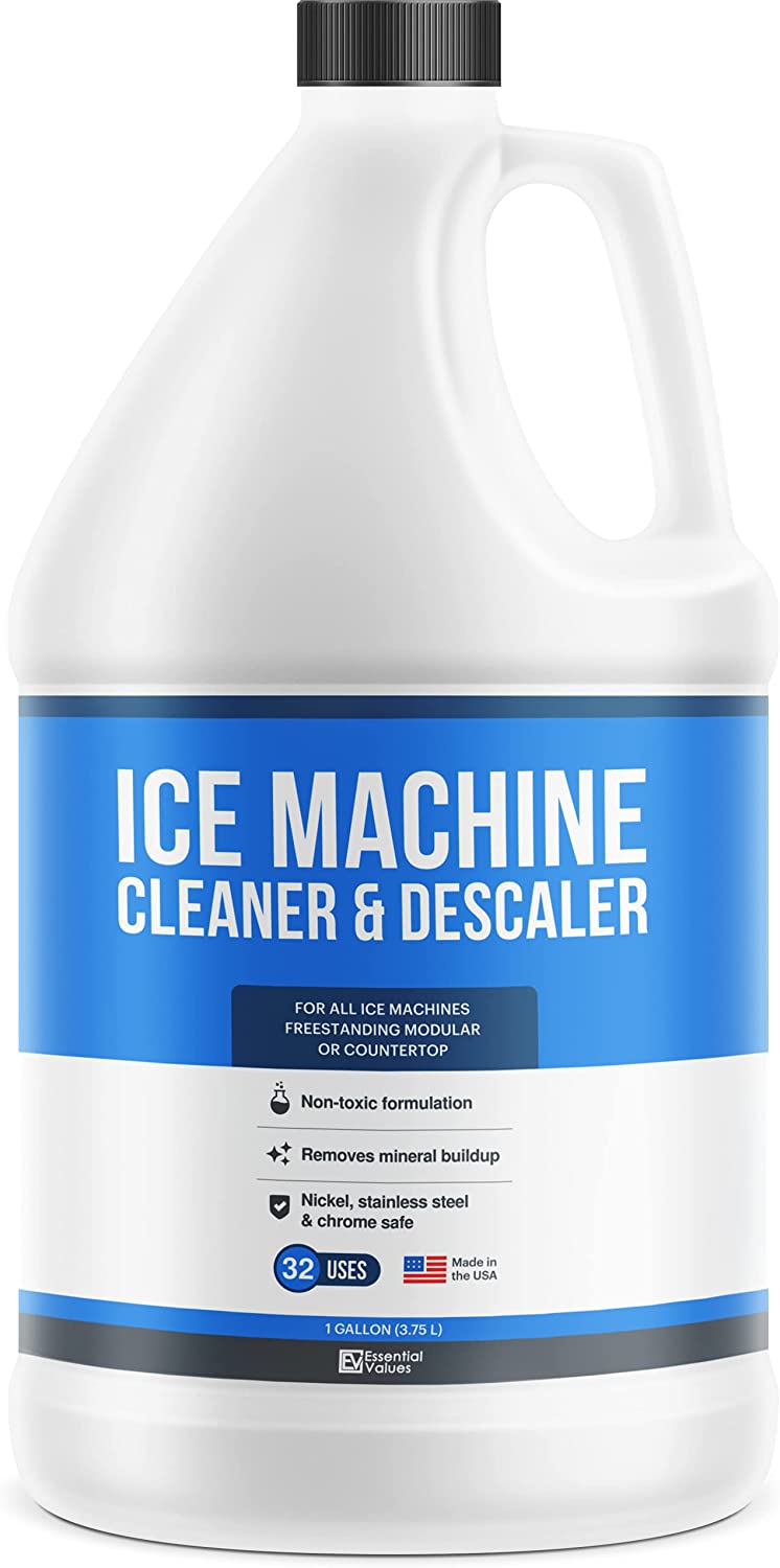 Essential Values 32 USES Ice Machine Cleaner (Gallon / 3.78). Nickel Safe Descaler | Ice Maker Cleaner Compatible with: Whirlpool 4396808. Manitowac. Ice-O-Matic. Scotsman. Follett & more!