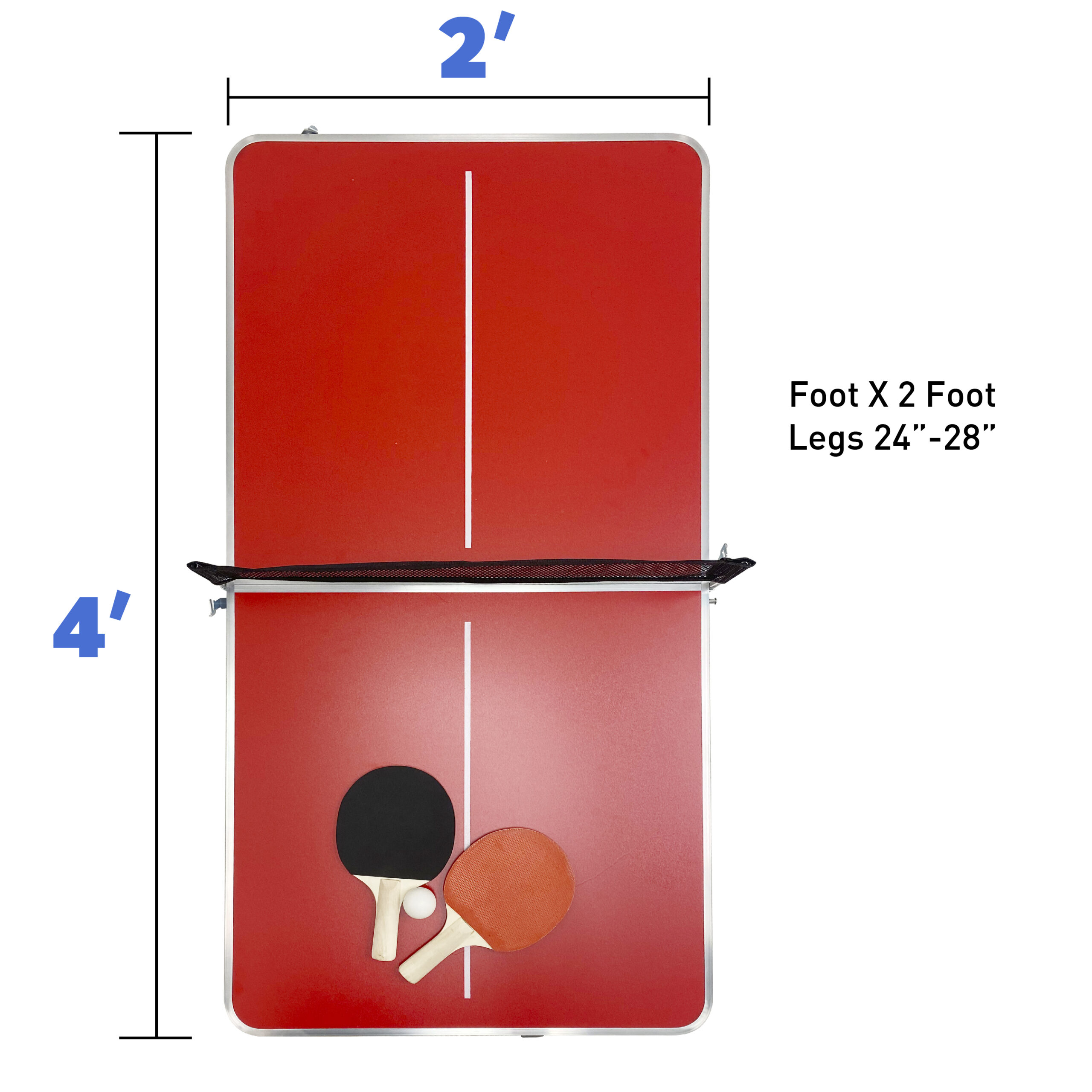 Mini Kids Ping Pong Table Tennis – Space Saving & Easy Storage – Includes (2) Regulation Paddles (4) Balls and (1) Net – Table Size 4 Foot X 2 Foot – Legs 24-28 Tall - RED