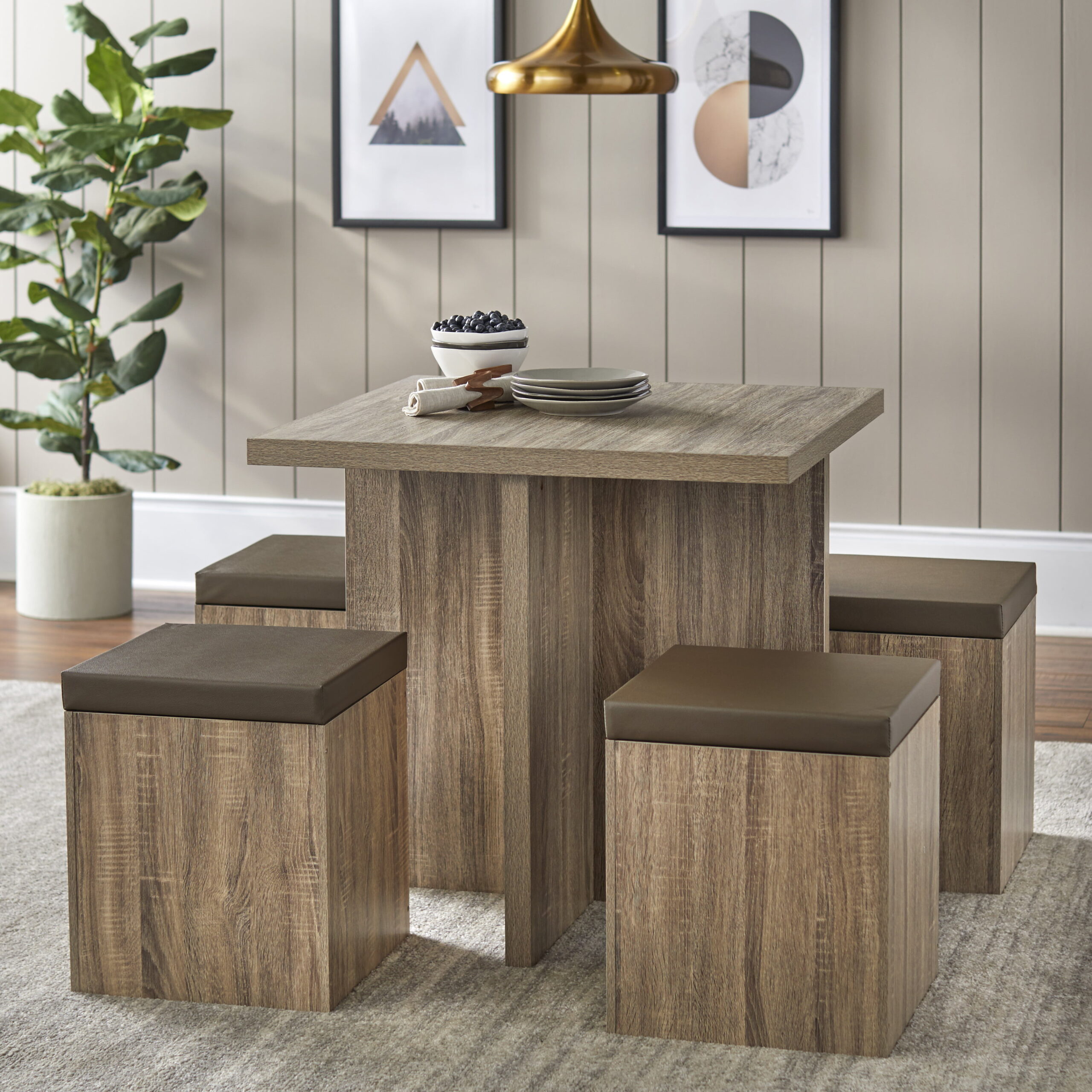 Mainstays 5-Piece Dexter Dining Set with Storage Ottoman. Brown