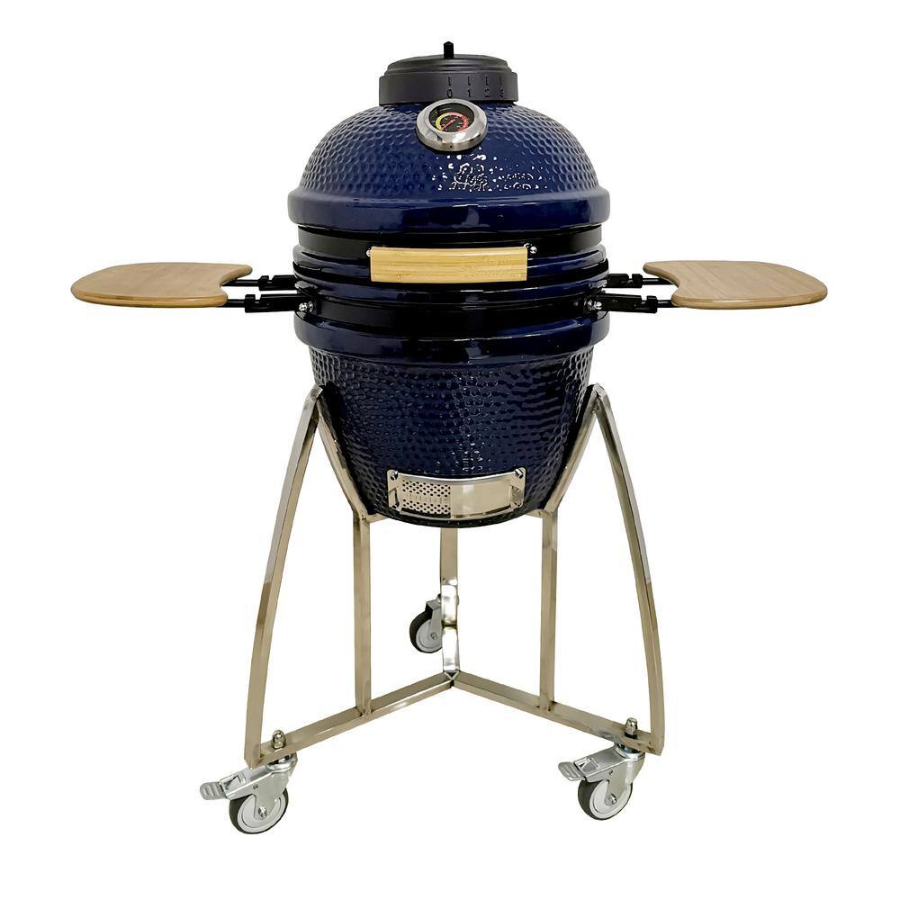 Lifesmart SCS-K15C 15 in. Kamado Ceramic Charcoal Grill in Blue with Free Cover. Electric Starter and Pizza Stone