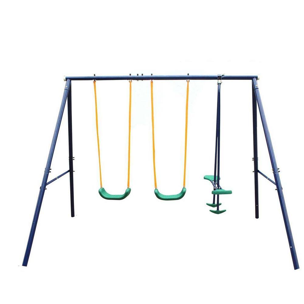 LN20232274 Metal Outdoor Swing Set with Glider for Kids. Toddlers. Children