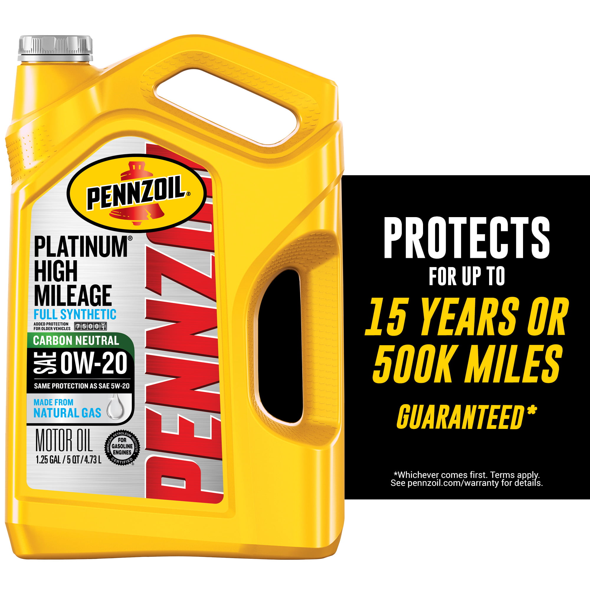 Pennzoil Platinum Full Synthetic High Mileage 0W-20 Motor Oil. 5 Quart