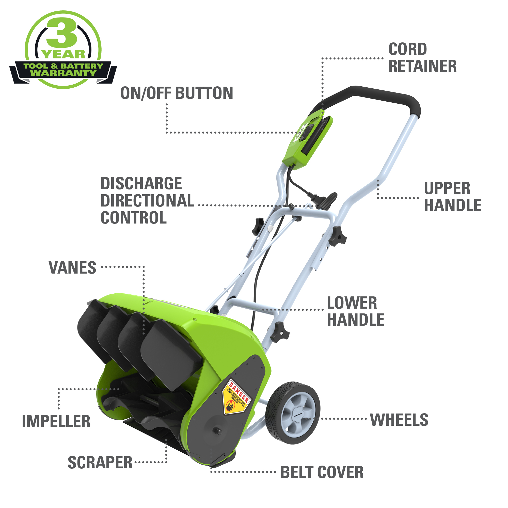 Greenworks 10 Amp 16-inch Corded Electric Snow Blower. 26022