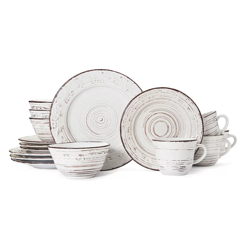 Pfaltzgraff 5217179 Trellis White 16-Piece Dinnerware Set. Service for 4. Distressed White