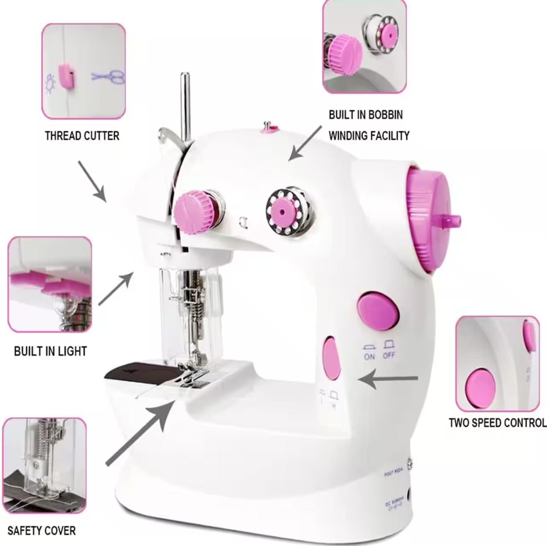 NEX Cute Pink Dual Speed Full-Range Sewing Machine with Bobbins & Sewing Thread