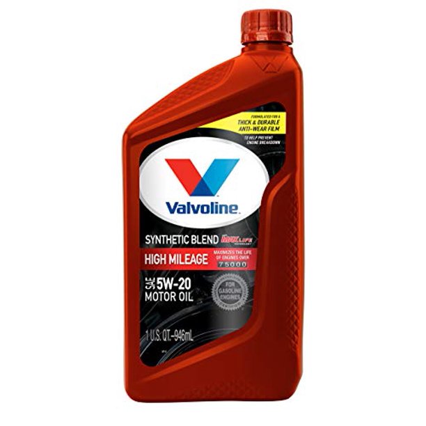 Valvoline High Mileage MaxLife 5W-20 Synthetic Blend Motor Oil. 1 qt. / 6-pack