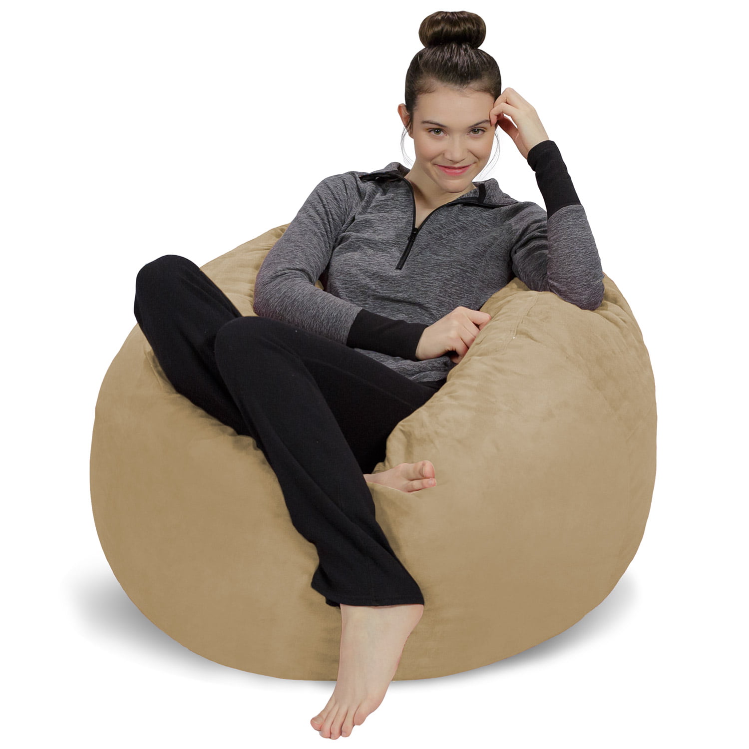 Sofa Sack Bean Bag Chair. Memory Foam Lounger with Microsuede Cover. Kids. 3 ft. Camel