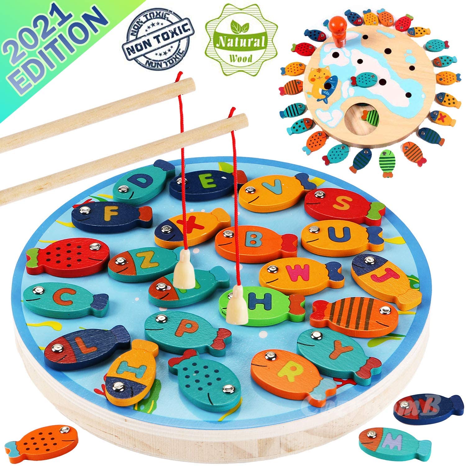CozyBomB Magnetic Wooden Fishing Game Toy for Toddlers
