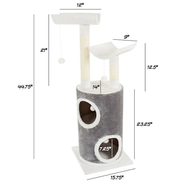 PETMAKER 5 Level Cat Tree Double Decker Condo with 4 Toys and 2 Scratching Posts in Gray. 44.75″ H