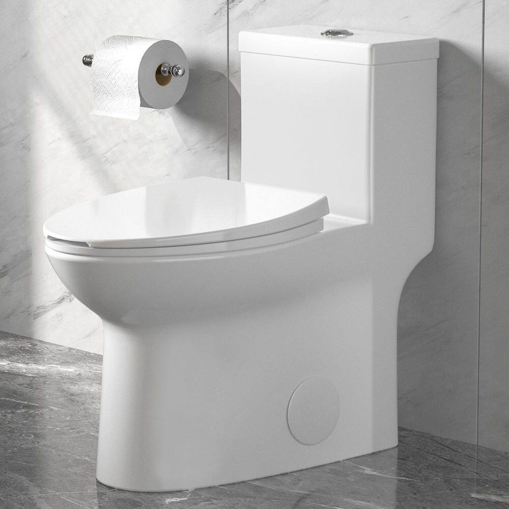 DEERVALLEY DV-1F52508 Symmetry 12 in. Rough in Size 1-Piece 1.1/1.6 GPF Dual Flush Elongated Toilet in White. Seat Included