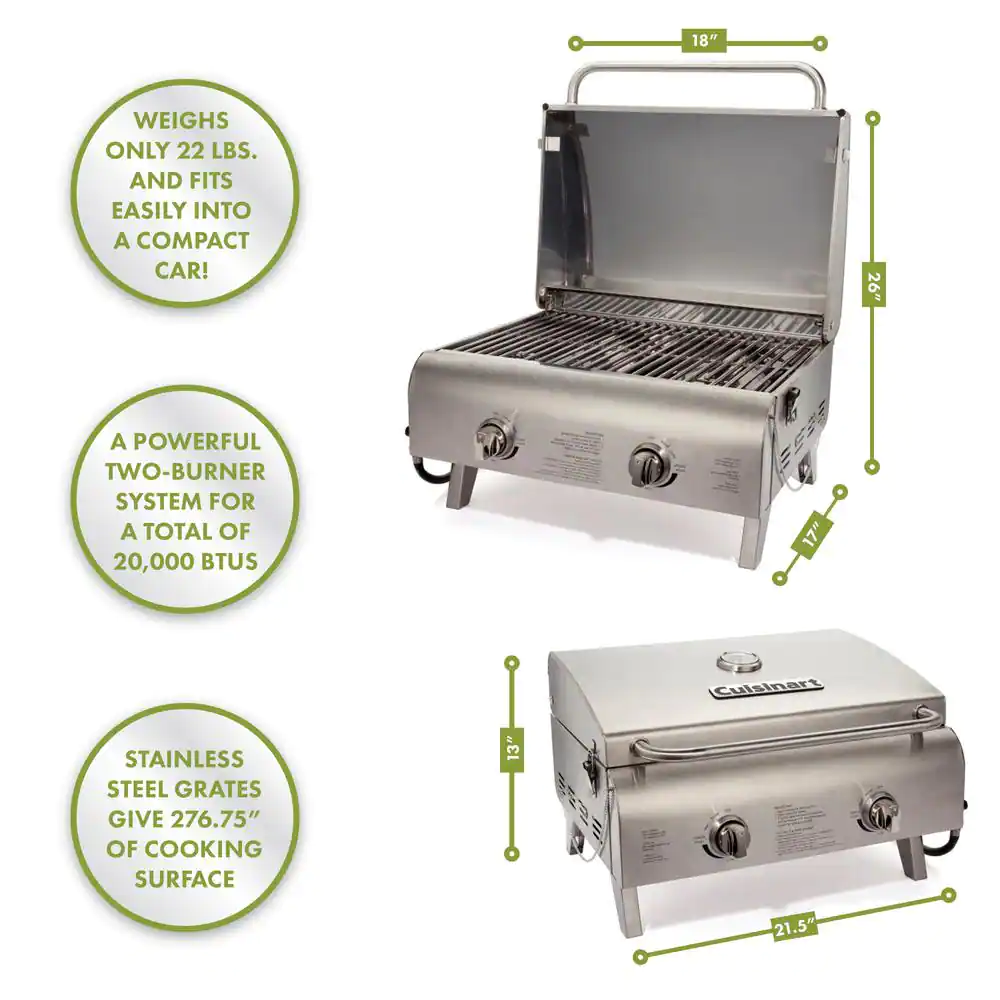Cuisinart CGG-306 Portable Propane Tabletop Grill in Stainless Steel