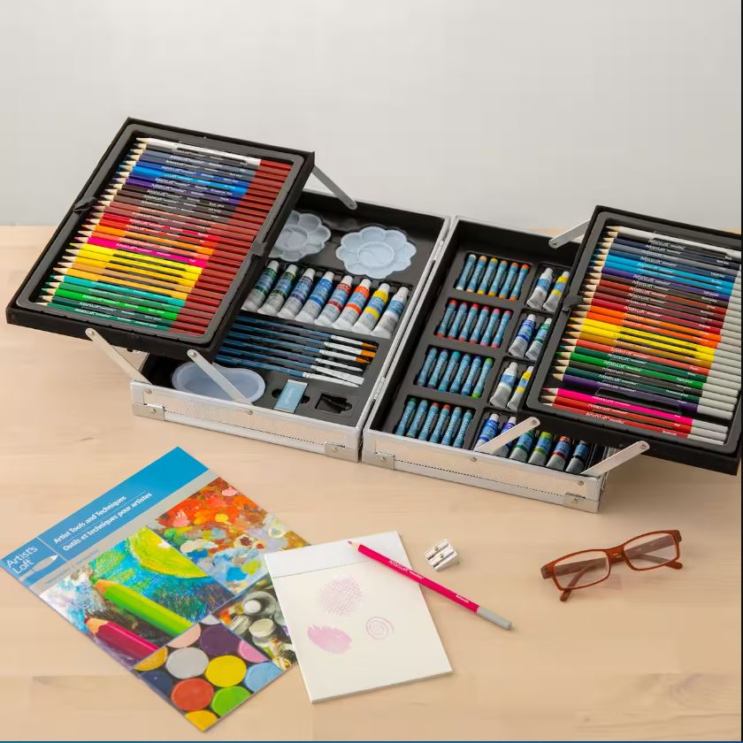Artist's Loft All-Media Art Set in Aluminum Case. 126 Pieces – All-in-One Art Set Kit Includes Art Supplies for Drawing. Painting and More