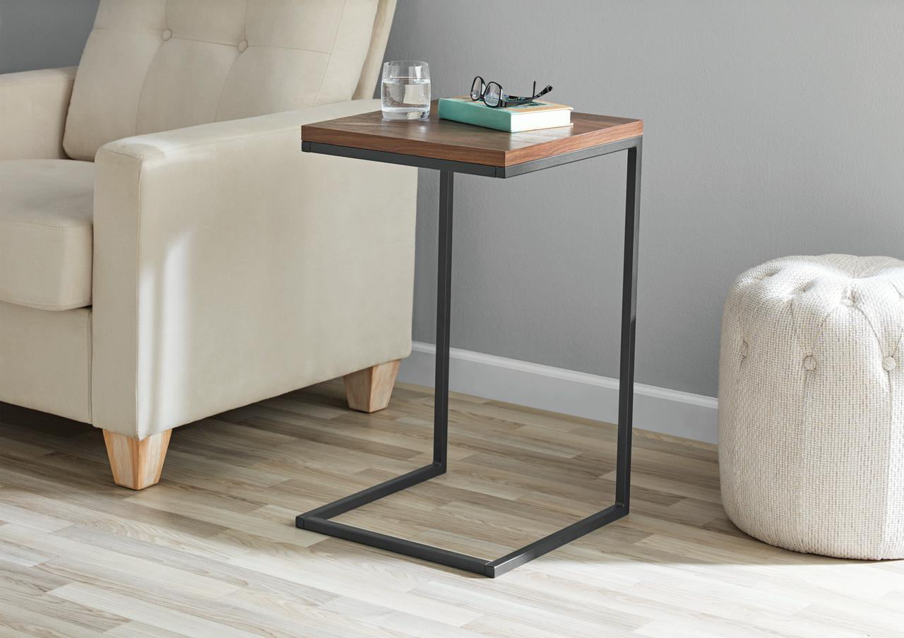 Mainstays C-Shape Metal End Table. Canyon Walnut Finish