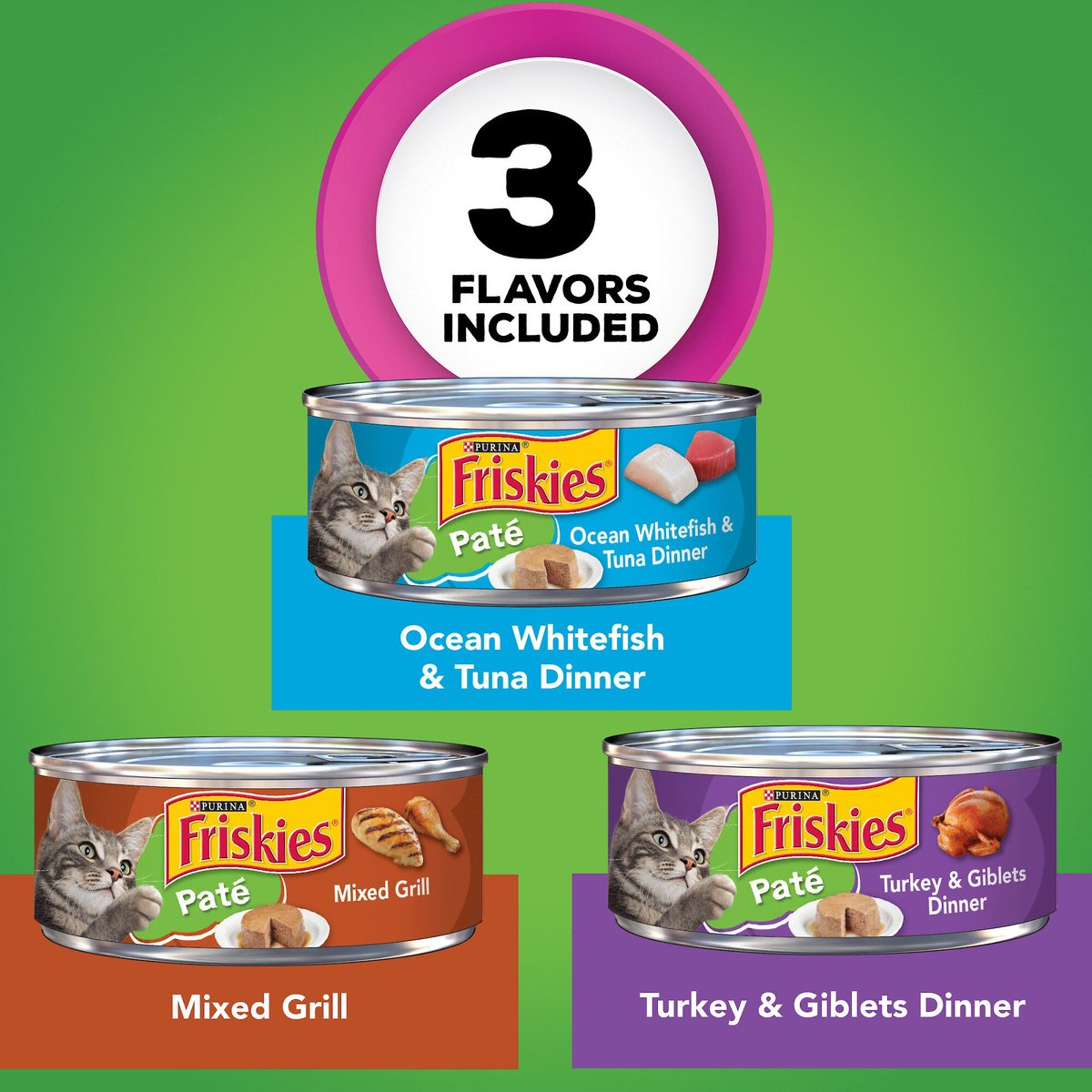 Purina Friskies Pate Wet Cat Food Variety Pack. Salmon. Turkey & Grilled. 5.5-oz. case of 24