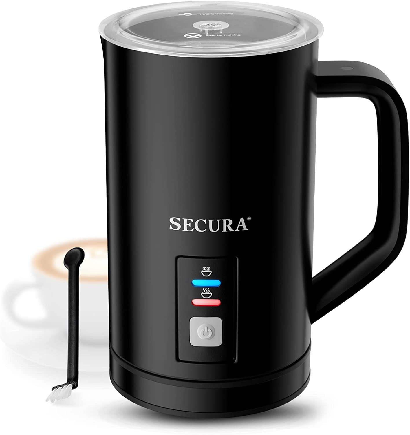 Secura Milk Frother. Electric Milk Steamer Stainless Steel. 8.4oz/250ml Automatic Hot and Cold Foam Maker and Milk Warmer for Latte. Macchiato (Black)