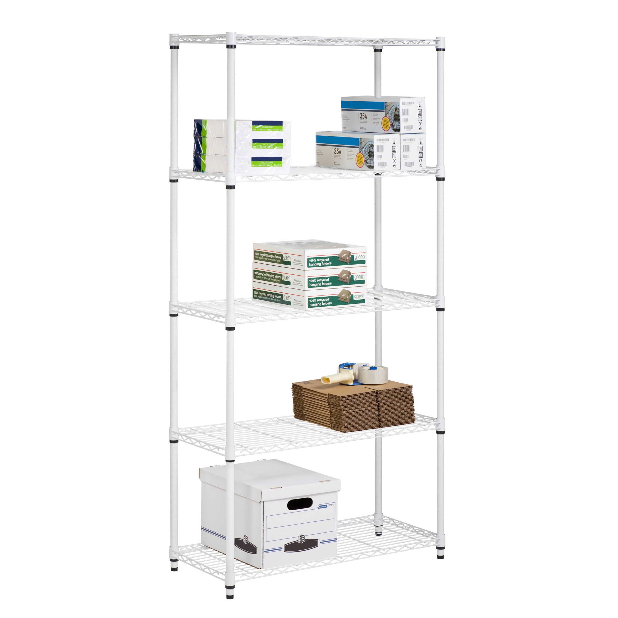 Honey-Can-Do 5-Tier Heavy-Duty Adjustable Shelving Unit With 350-lb Shelf Capacity. White.Shelves & Shelf Units White.Steel
