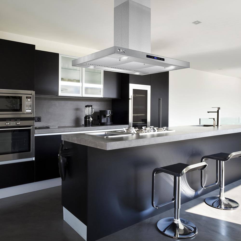 AKDY RH0467 36 in. 350 CFM Convertible Island Mount Range Hood with LED Lights in Stainless Steel. Touch Control and Carbon Filters