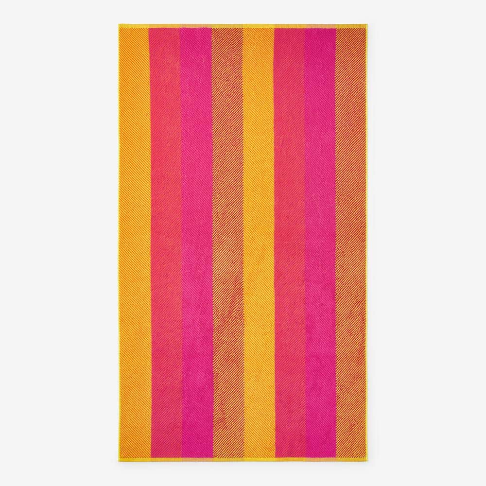 The Company Store  Jacquard Herringbone Stripe Pink Multi Cotton One Size Beach Towel - Pink Multi