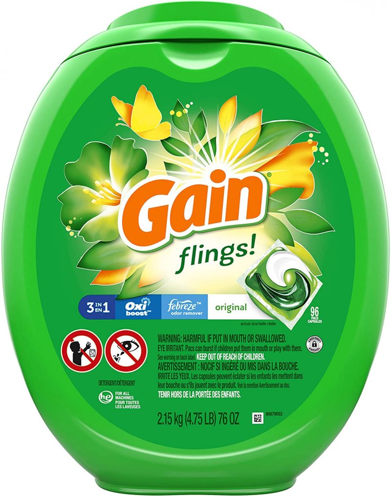 Gain flings! Laundry Detergent Soap Pacs. High Efficiency (HE). 96 Count