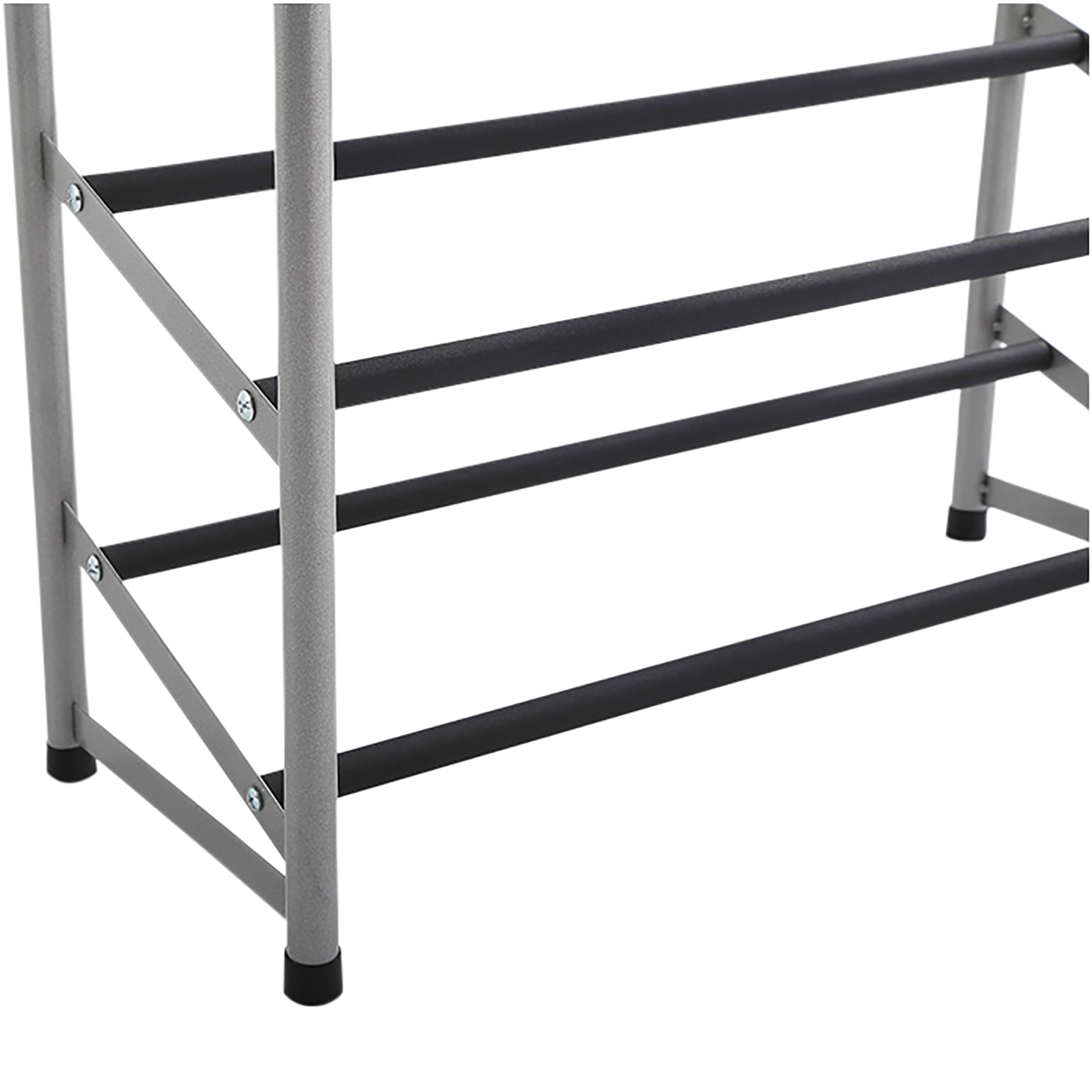Mainstays 10-Tier Shoe Rack. Powder Coated Black and Silver Finish. 30 Pairs