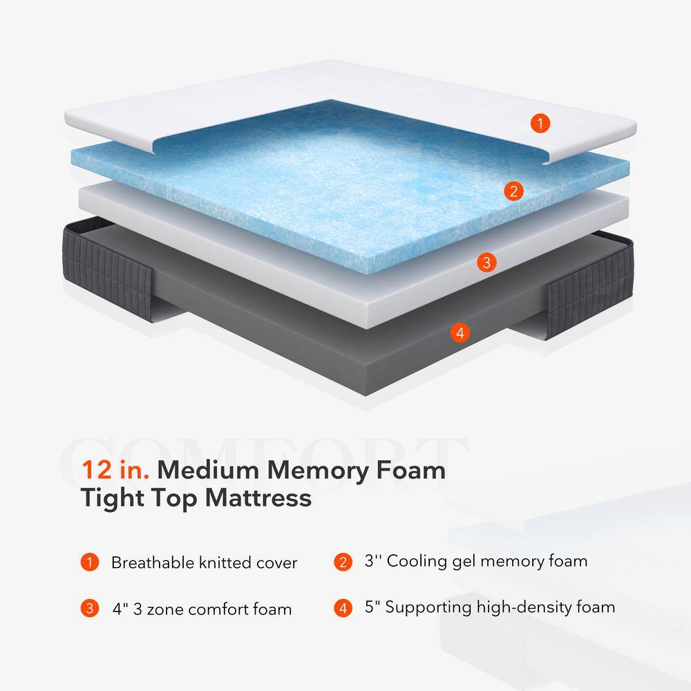 Sweetnight  12 in. Medium to Firm Gel Memory Foam Support Mattress Pillow Top Queen Mattress