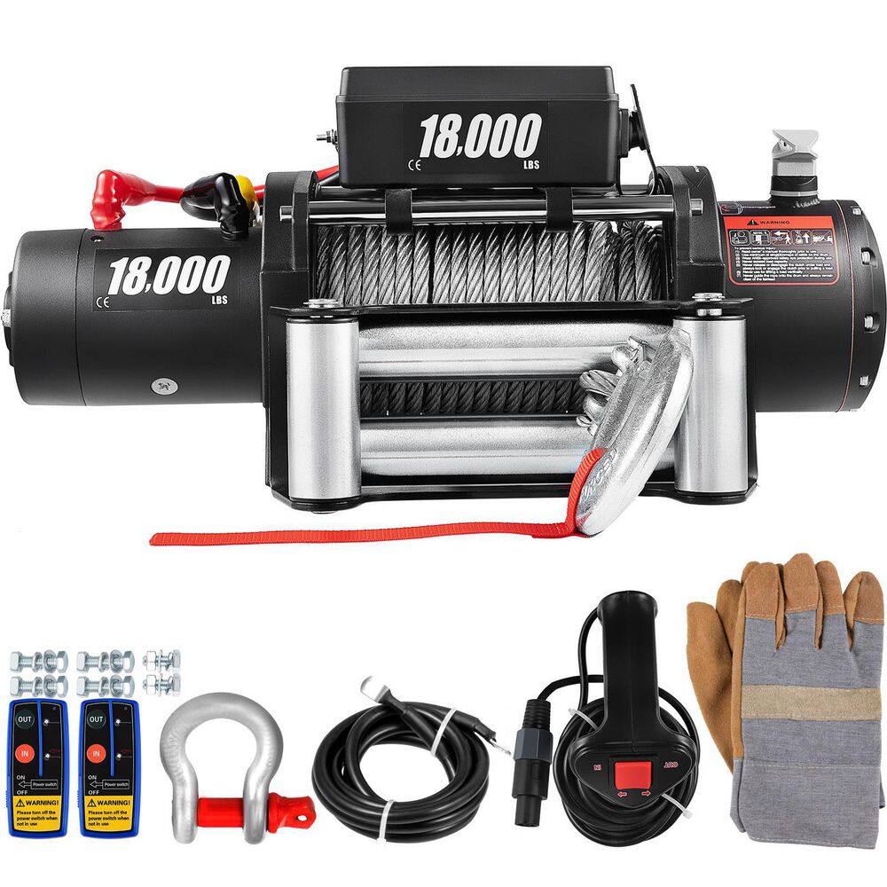 VEVOR JCPJ1.8WBG75FT001M2 18.000 lbs. Electric Winch 75 ft. Steel Cable and 12 Volt Truck Winch with Wireless Remote Control and Powerful Motor