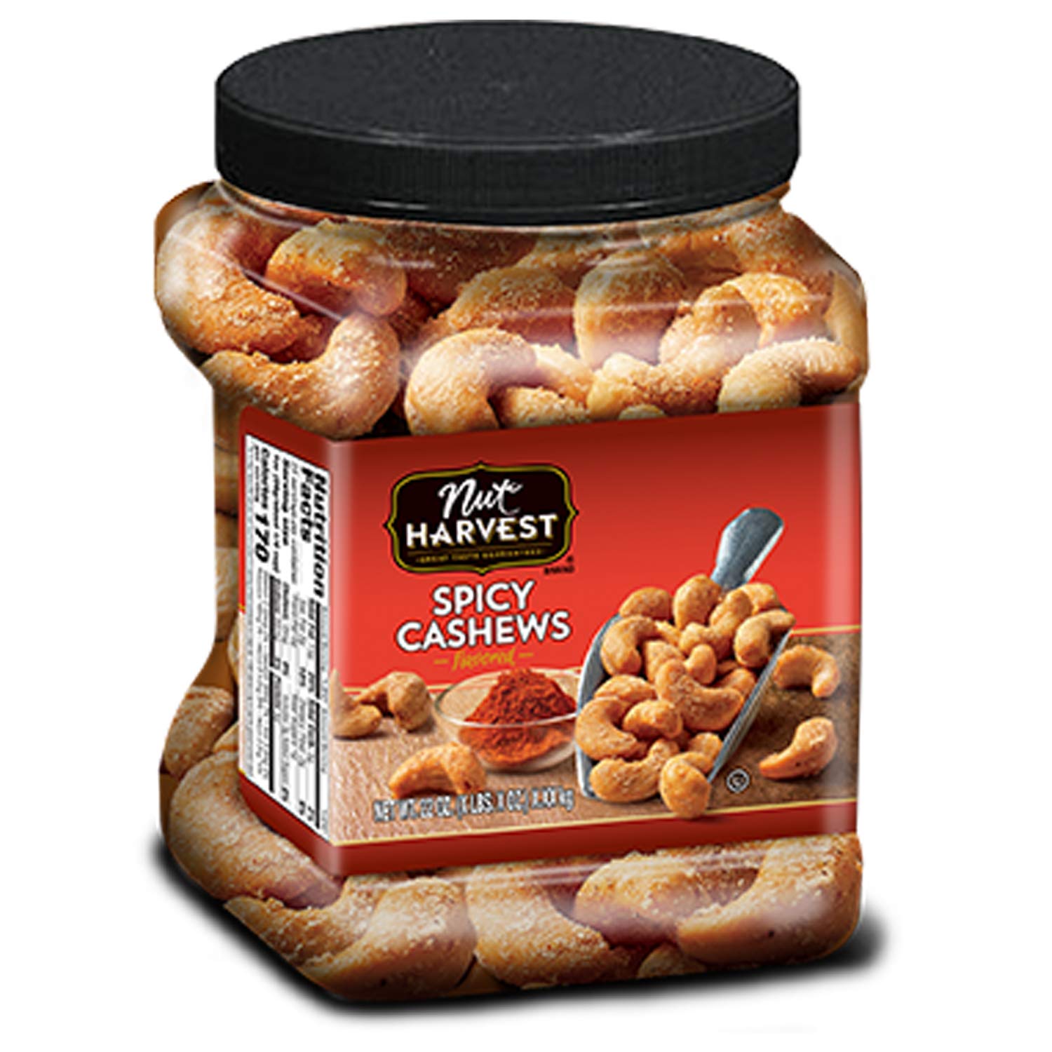 Nut Harvest Cashews. Spicy. 24 oz jar