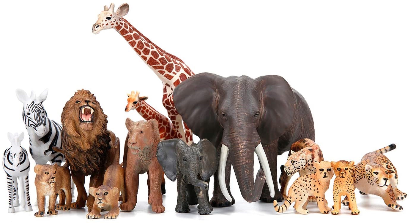 Safari Zoo Animals Figures Toys. 14 Piece. African Wild Plastic Animals