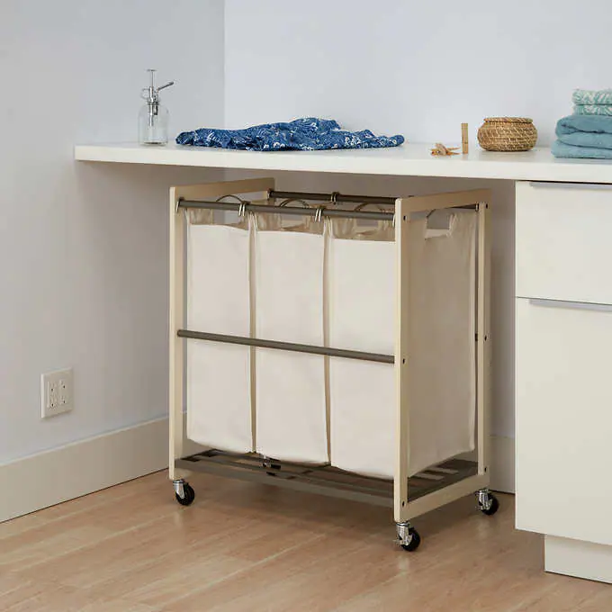 TRINITY TBFPNC-2103 3-Bag Laundry Cart. White