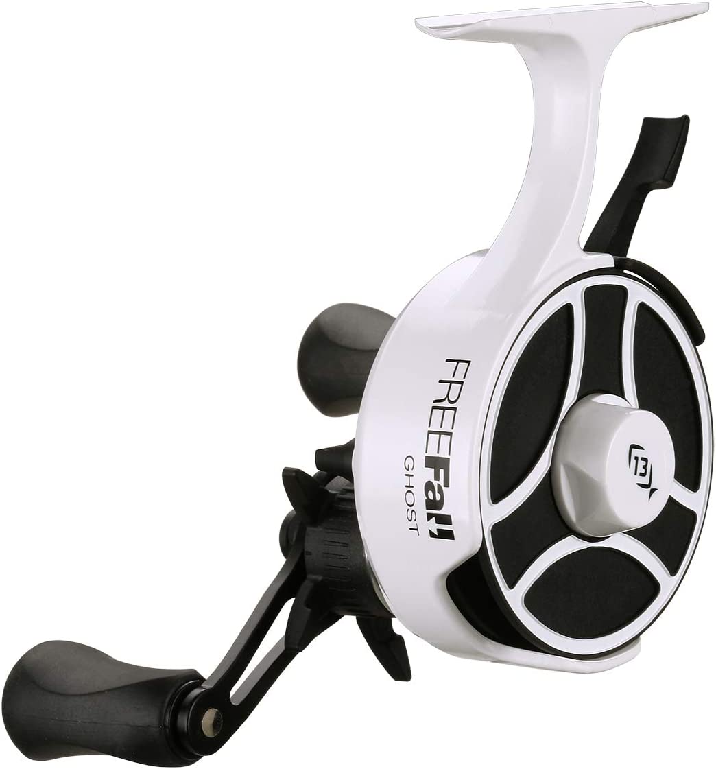 13 Fishing Black Betty FreeFall Ghost Window Inline Ice Fishing Reel. White (Left Hand Retrieve)