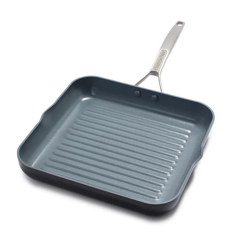 GreenPan Paris Pro Hard Anodized Healthy Ceramic Nonstick. 11″ Square Grill Pan. PFAS-Free. Dishwasher Safe. Grey