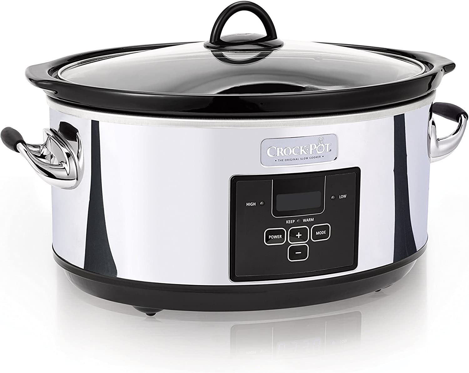 Crock-Pot 7 Quart Slow Cooker with Programmable Controls and Digital Timer. Polished Platinum