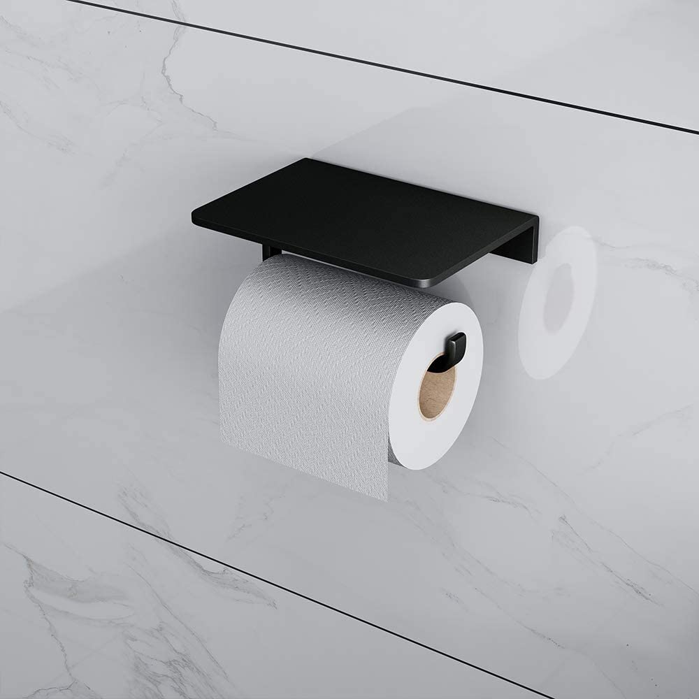 UDENIS Toilet Paper Roll Holder with Phone Shelf Wall Mounted
