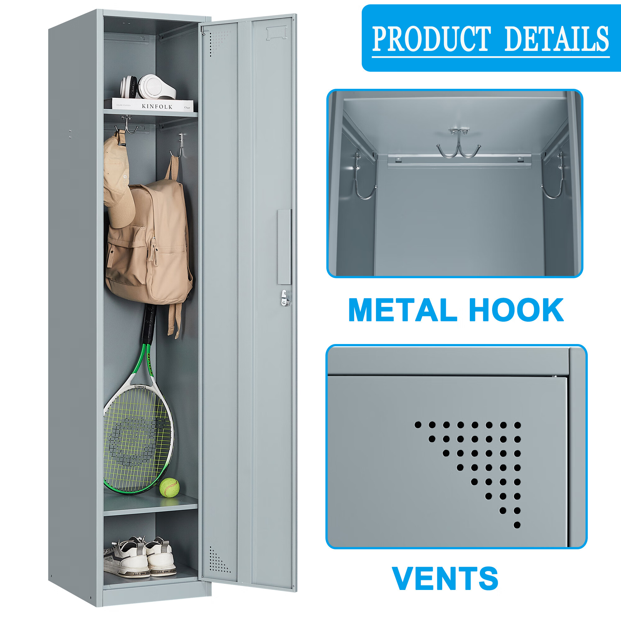 Fesbos Metal Locker 1 Lockable Door.71″ Tall Steel Storage Cabinet for School Office Gym Home Employees Staff Sundries Room