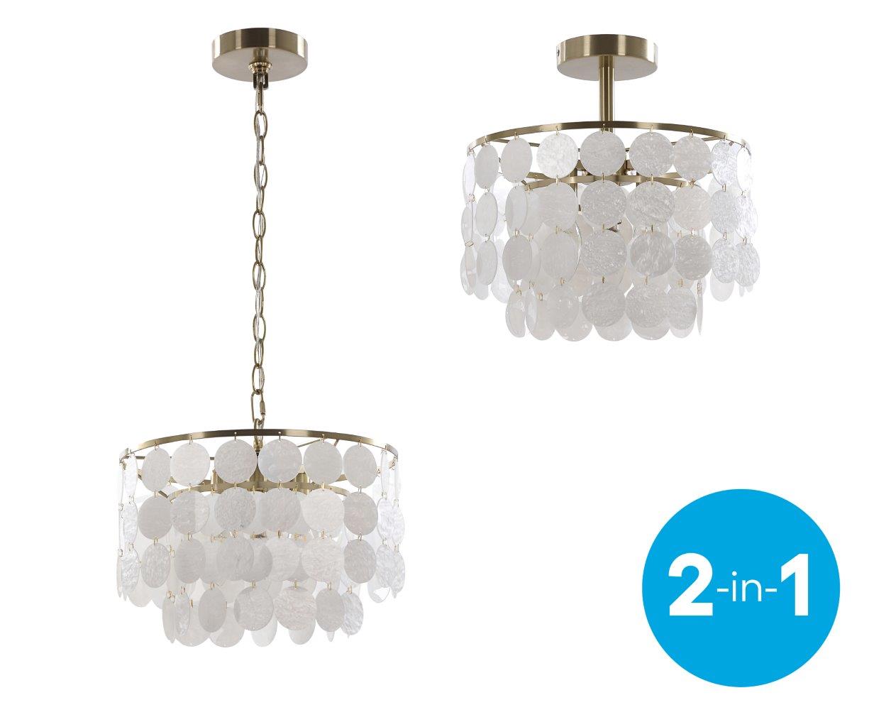 allen + roth Lemmond 3-Light Gold Transitional Tiered Convertible Pendant/semi-flush