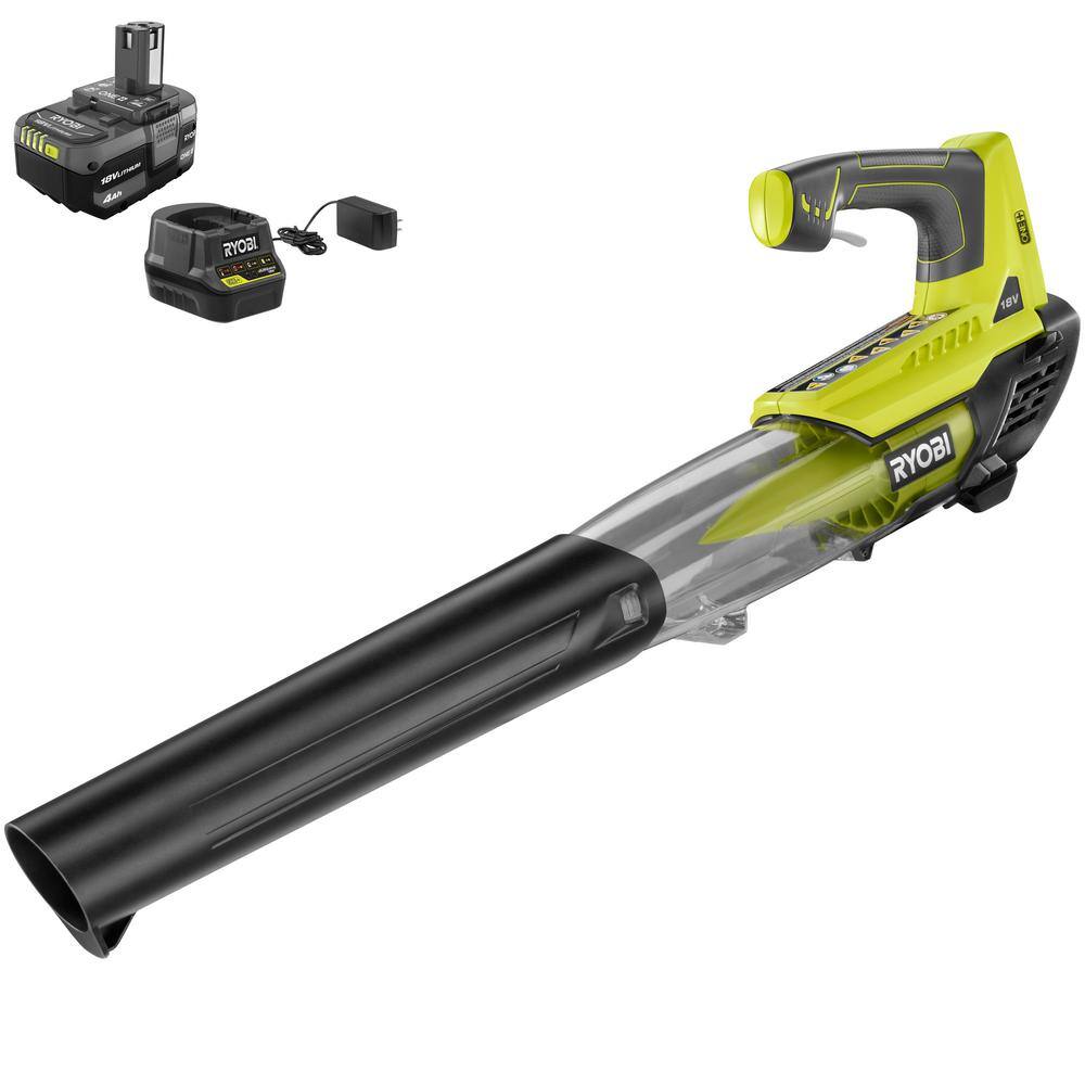 RYOBI P2180-LB ONE+ 18-Volt Cordless 100MPH 280CFM Jet Fan Blower & Lawn & Leaf Bag with 4 Ah Battery and Charger
