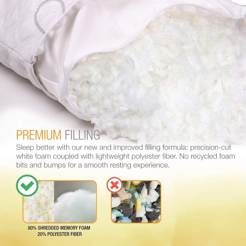 WonderSleep Premium Adjustable Loft King Size 2-Pack - Shredded Memory Foam Pillow for Home & Hotel Collection + Washable Removable Cooling Bamboo Derived Rayon Cover - 2 Pack King