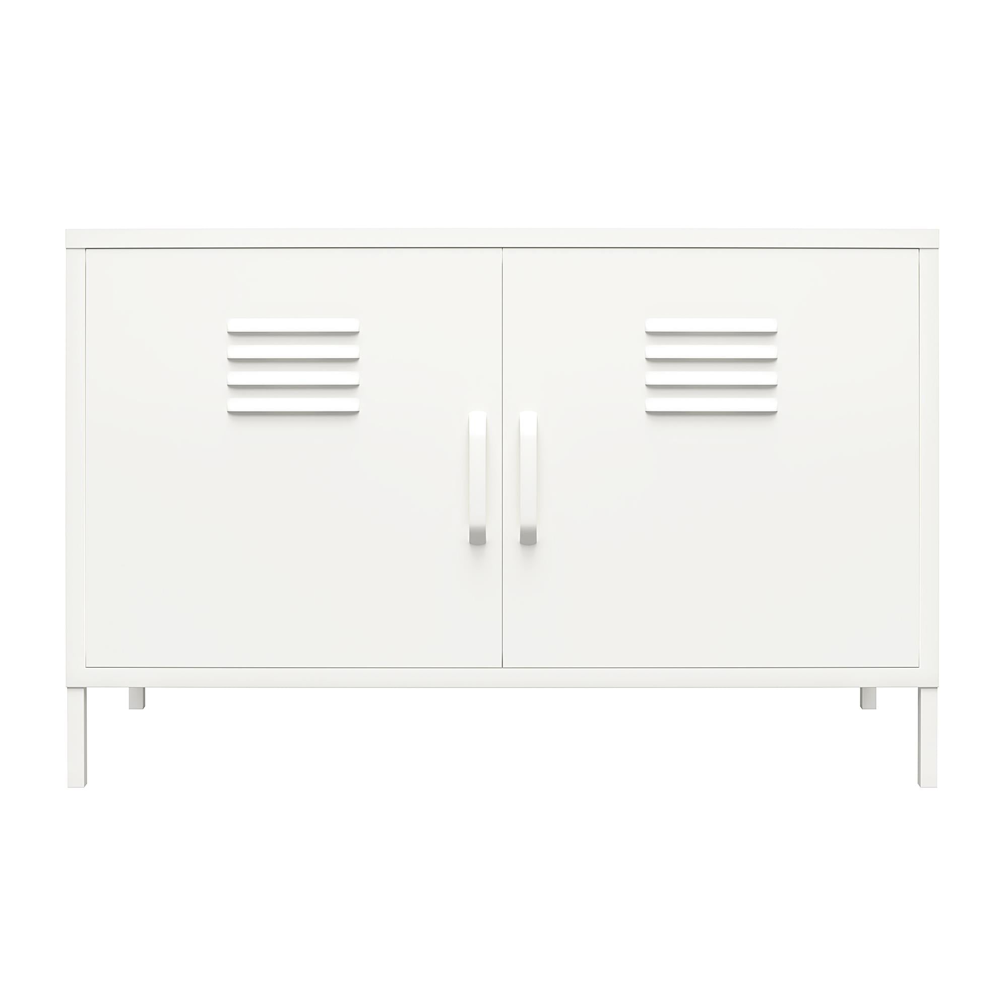 RealRooms Shadwick 2 Door Metal Locker Accent Cabinet with 2 Shelves. White