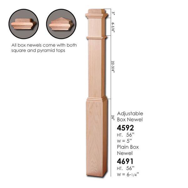 HOUSE OF FORGINGS RO-4592 56 in. x 5 in. Red Oak Adjustable Style Wood Box Newel Post