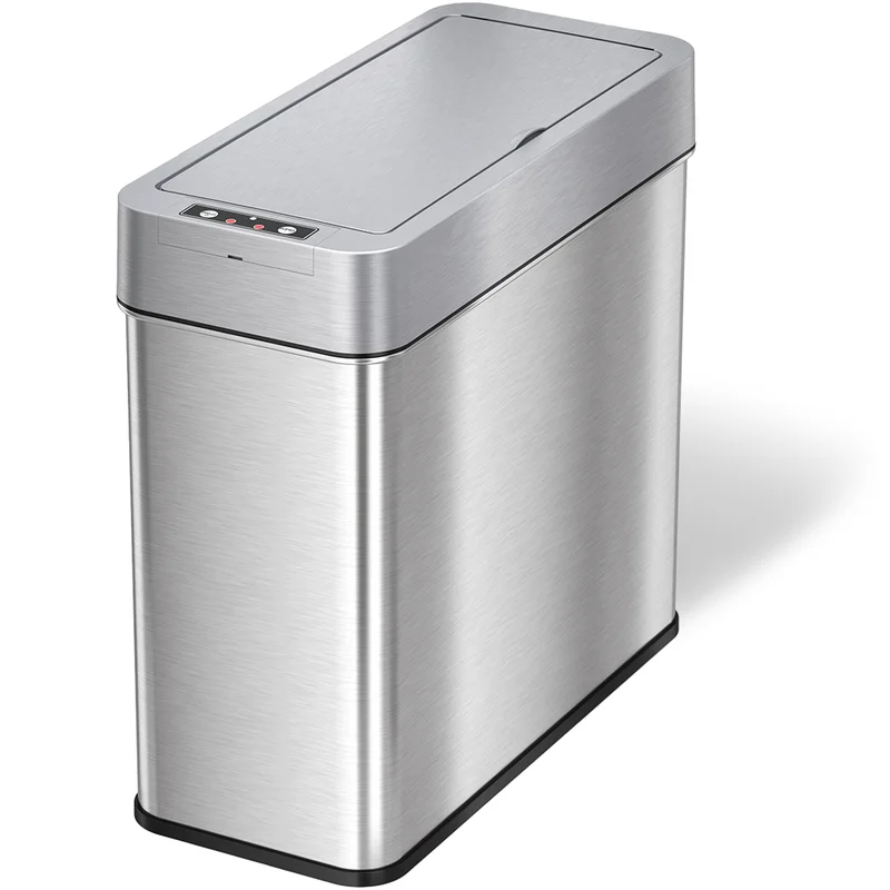 iTouchless 4 Gallon Slim Sensor Trash Can with AbsorbX Odor Control System. Lid Opens Left. 15 Liter Stainless Steel Automatic Wastebasket. Space-Saving Bin for Bathroom. Kitchen. Office. Hotel