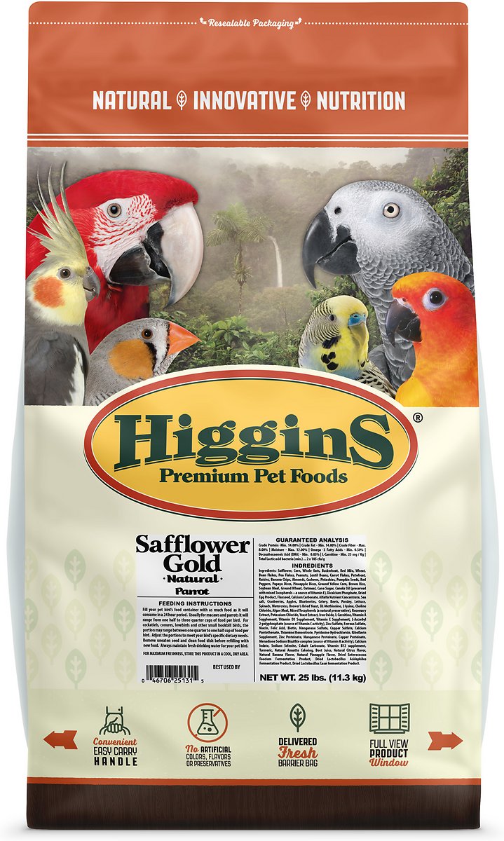 Higgins Safflower Gold Food For Parrots. 25-Pound