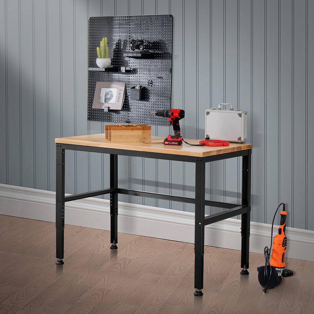 Costway TH10020NA 48 in. Adjustable Workbench Solid Oak Wood Top 2000 lbs. Heavy-Duty Worktable