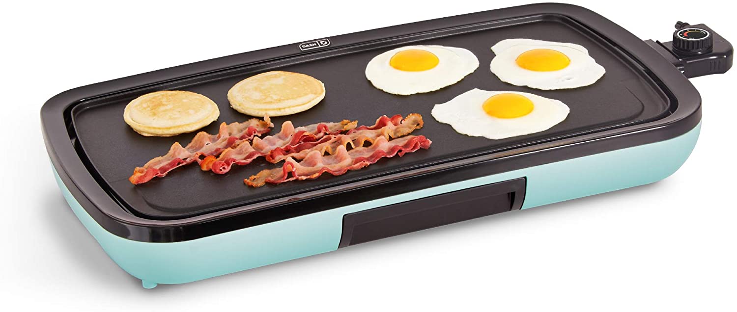 DASH Everyday Nonstick Electric Griddle for Pancakes. Burgers. Quesadillas. Eggs & other on the go Breakfast. Lunch & Snacks with Drip Tray + Included Recipe Book. 20in. 1500-Watt - Aqua
