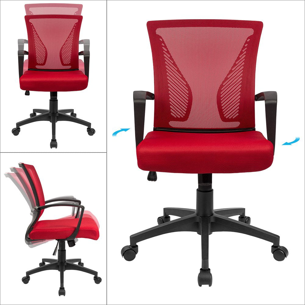 Lacoo Mid-Back Office Desk Chair Ergonomic Mesh Task Chair with Lumbar Support. Red