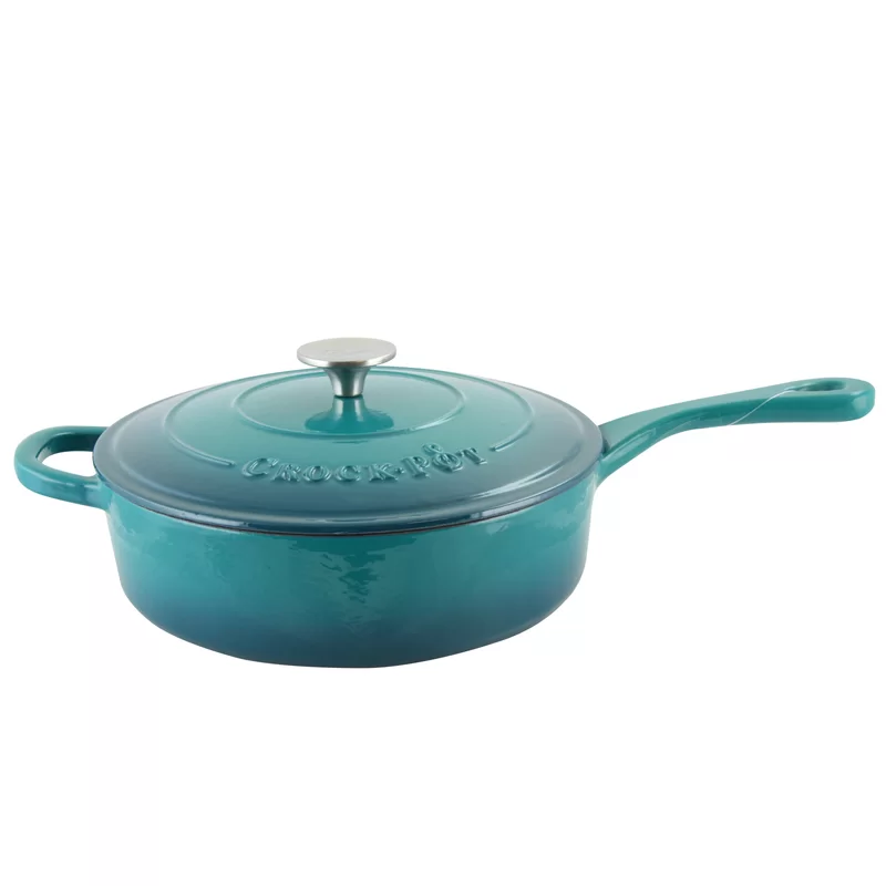 Crock Pot Artisan 3.5 Quart Enameled Cast Iron Deep Sauté Pan. Teal Ombre