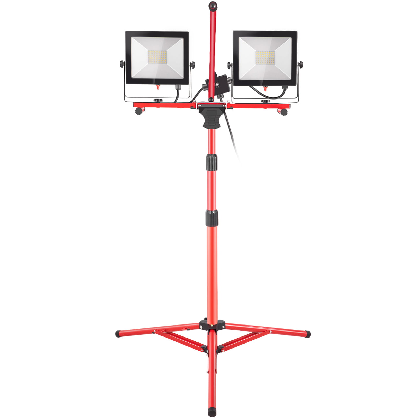 VEVOR LED Work Light with Stand. 5000 Lumen Dual-head LED Work Light with 27.6″-68.1″ Adjustable Tripod Stand. Waterproofed Outdoor Light Stand. 5000K Color Temperature