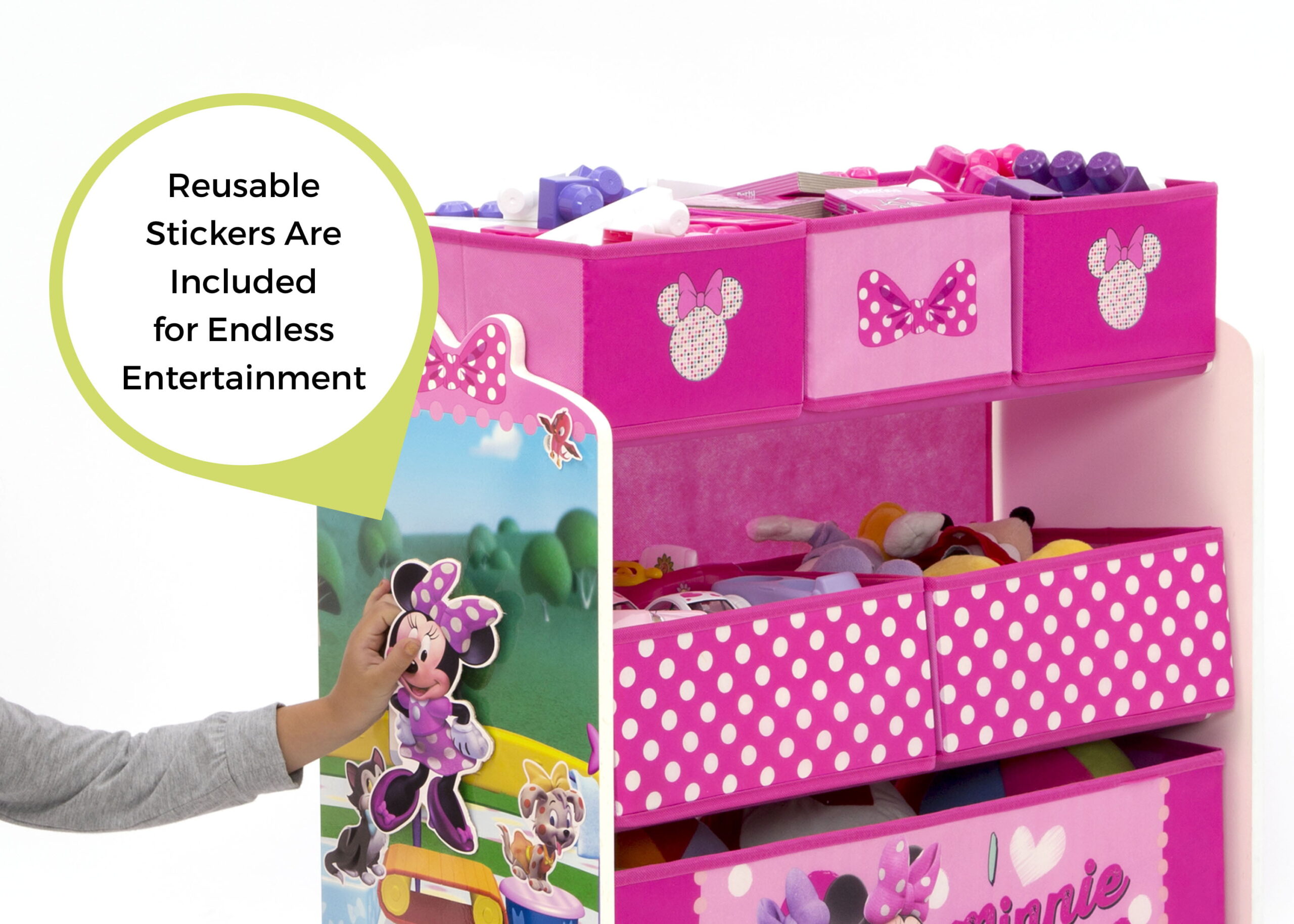 Minnie Mouse 4-Piece Wood Toddler Playroom Set – Includes Table. 2 Chairs & Toy Bin. Pink